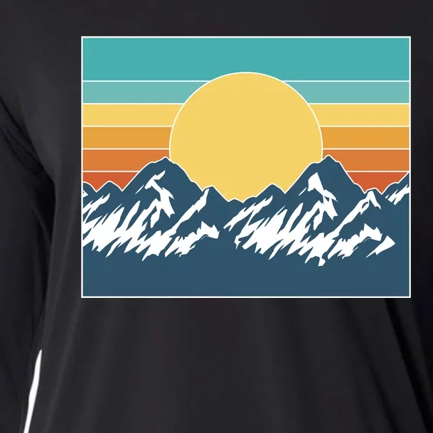 Retro Sunset Mountain Nature Cooling Performance Long Sleeve Crew