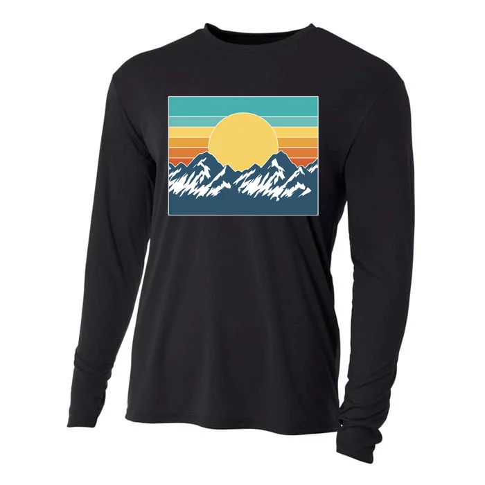 Retro Sunset Mountain Nature Cooling Performance Long Sleeve Crew