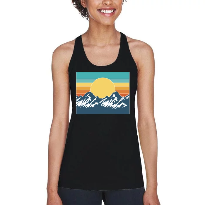 Retro Sunset Mountain Nature Women's Racerback Tank