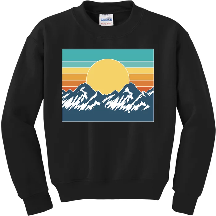 Retro Sunset Mountain Nature Kids Sweatshirt