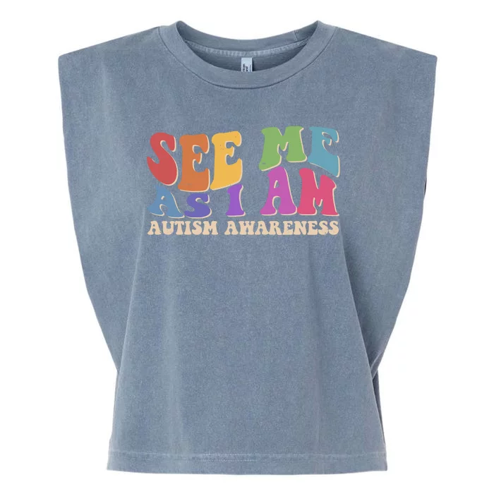 Retro See Me As I Am Autism Awareness Garment-Dyed Women's Muscle Tee