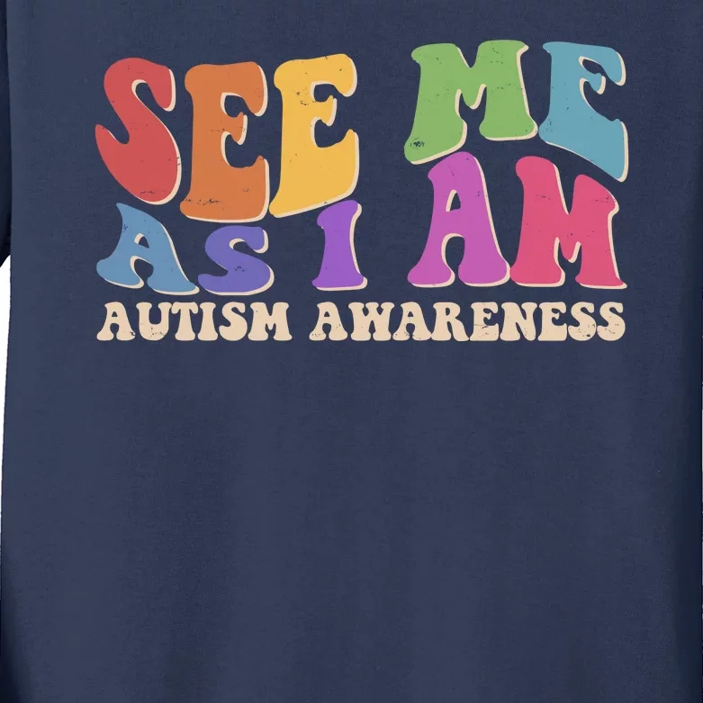 Retro See Me As I Am Autism Awareness Kids Long Sleeve Shirt