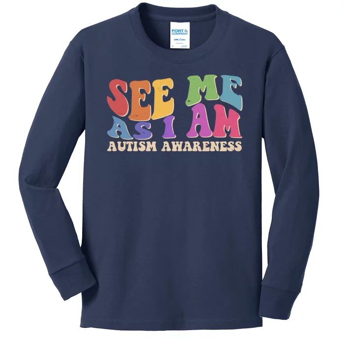 Retro See Me As I Am Autism Awareness Kids Long Sleeve Shirt