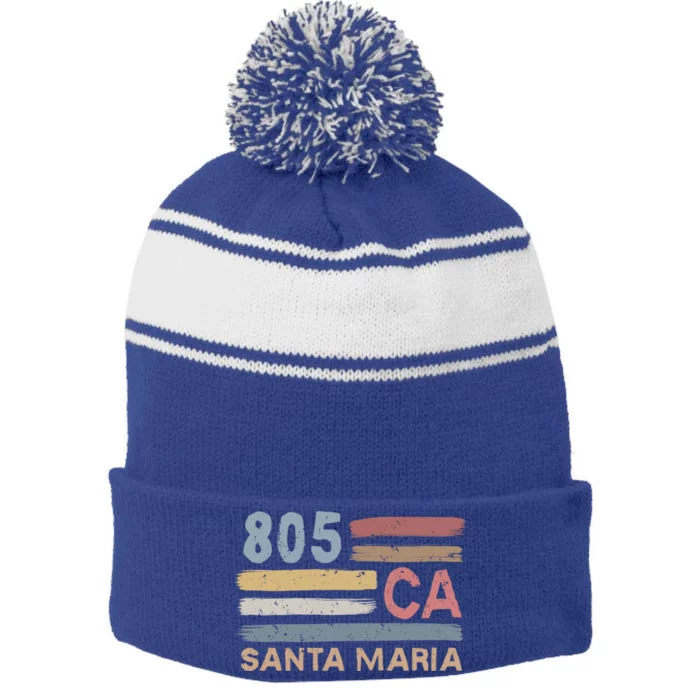 Retro Santa Maria Area Code 805 Residents State California Gift Stripe Pom Pom Beanie