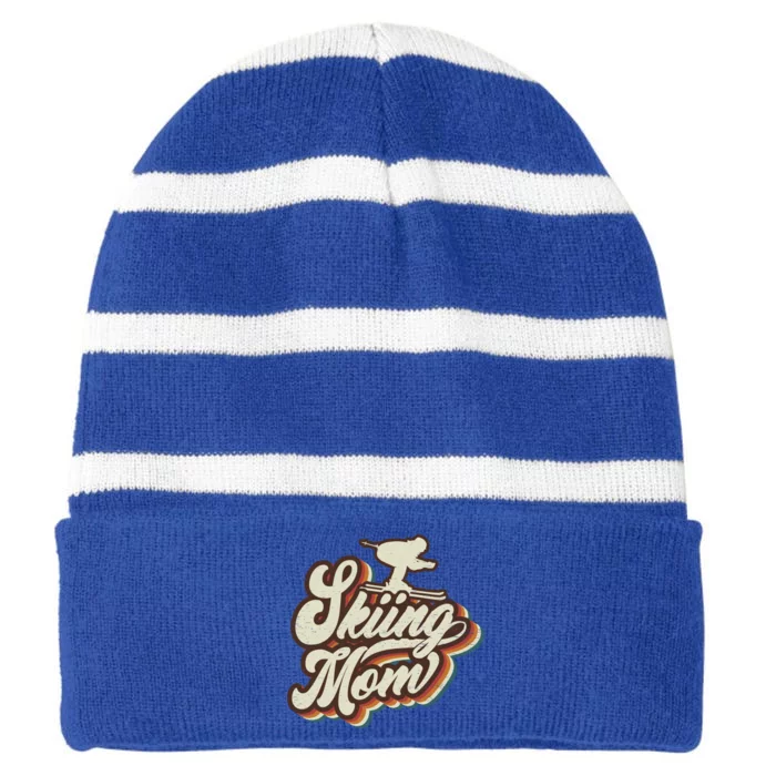 Retro Skiing Mom Sports Mama Mothers Day Gift Striped Beanie with Solid Band