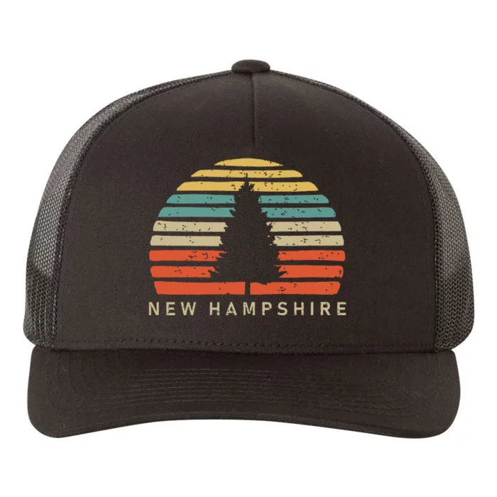 Retro Sunset New Hampshire Pine Tree Yupoong Adult 5-Panel Trucker Hat