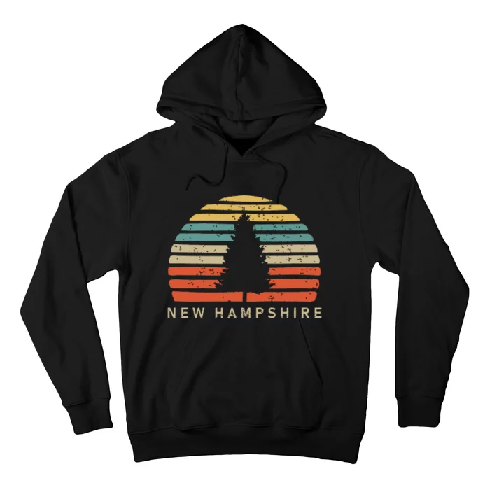 Retro Sunset New Hampshire Pine Tree Hoodie