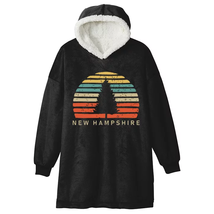 Retro Sunset New Hampshire Pine Tree Hooded Wearable Blanket