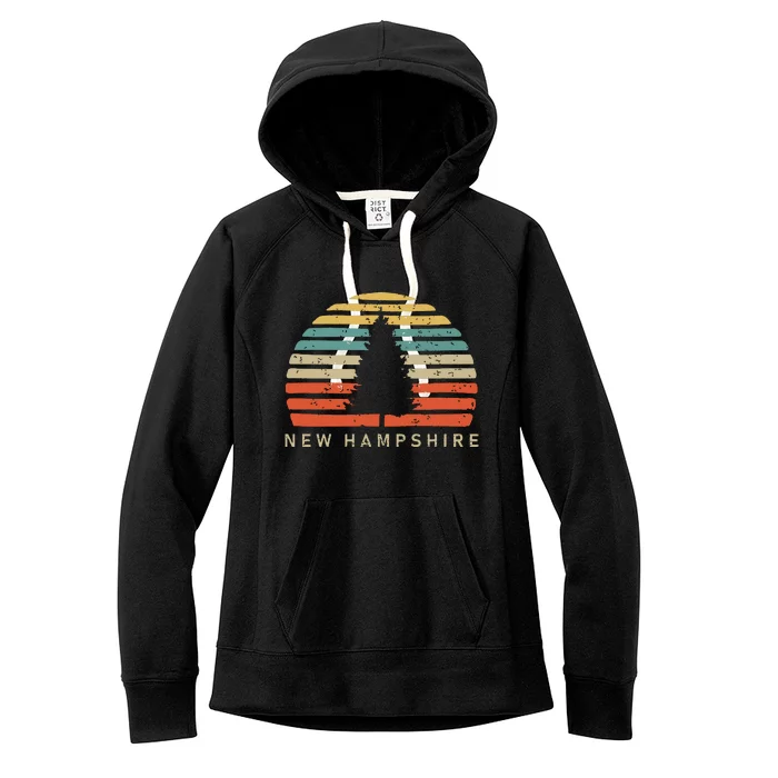 Retro Sunset New Hampshire Pine Tree Women's Fleece Hoodie