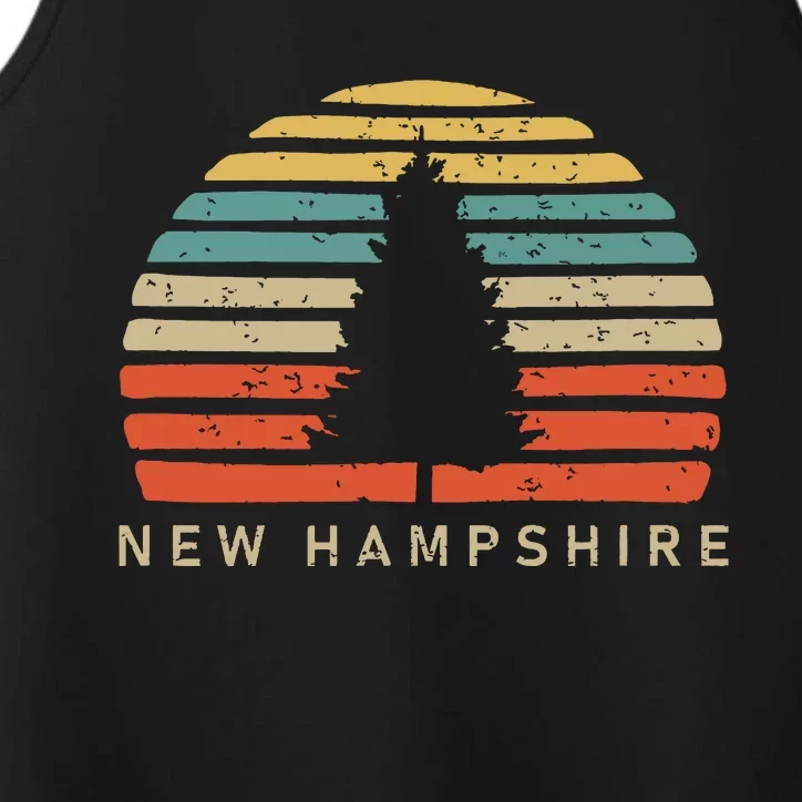 Retro Sunset New Hampshire Pine Tree Performance Tank