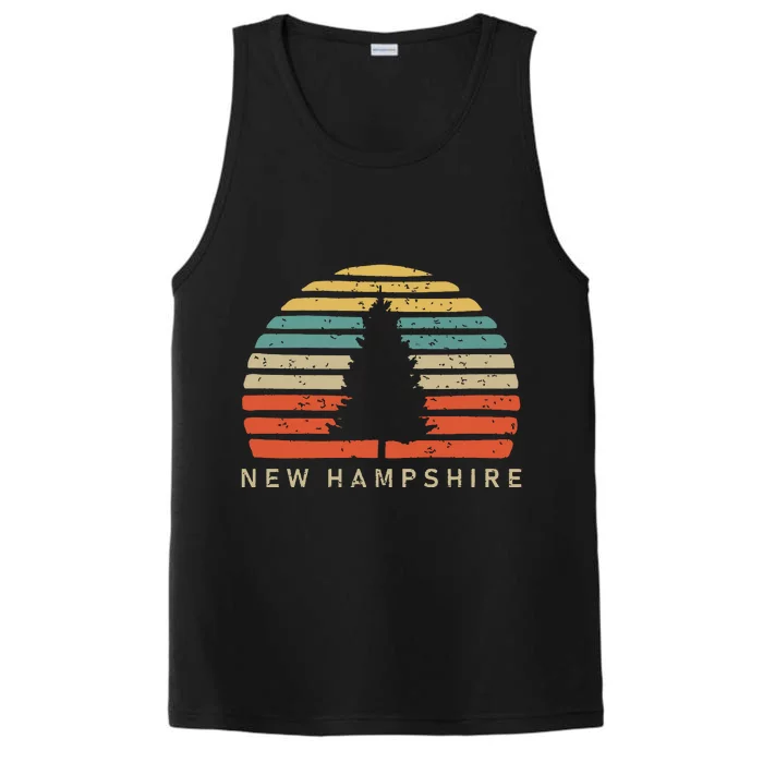 Retro Sunset New Hampshire Pine Tree Performance Tank