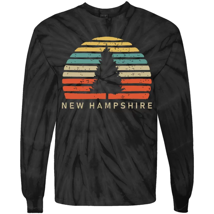 Retro Sunset New Hampshire Pine Tree Tie-Dye Long Sleeve Shirt