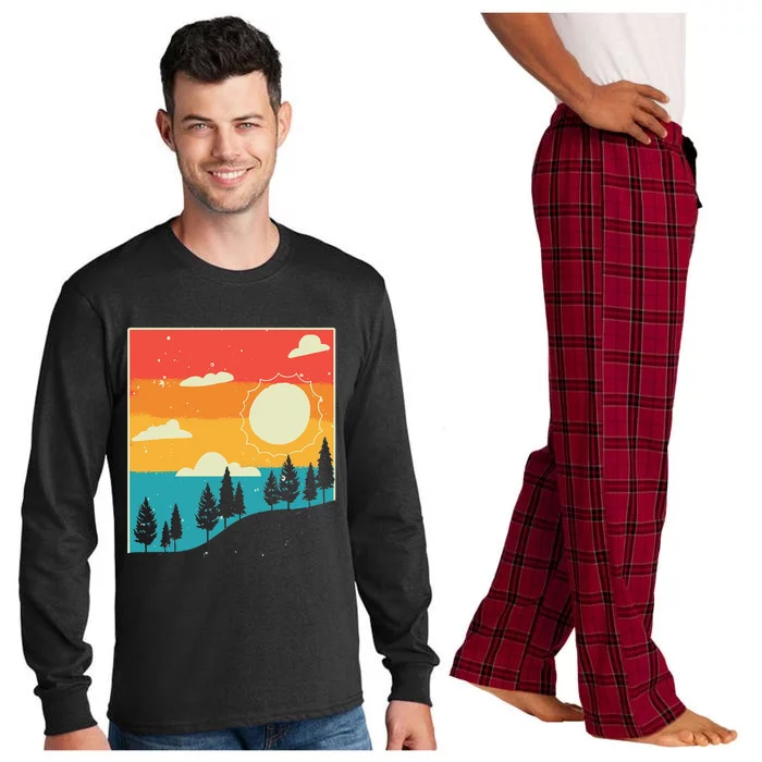 Retro Sun Nature Lover Forest Trees Wildlife Nature Long Sleeve Pajama Set