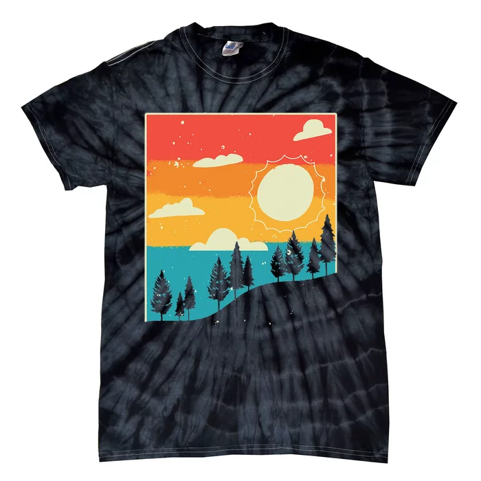 Retro Sun Nature Lover Forest Trees Wildlife Nature Tie-Dye T-Shirt