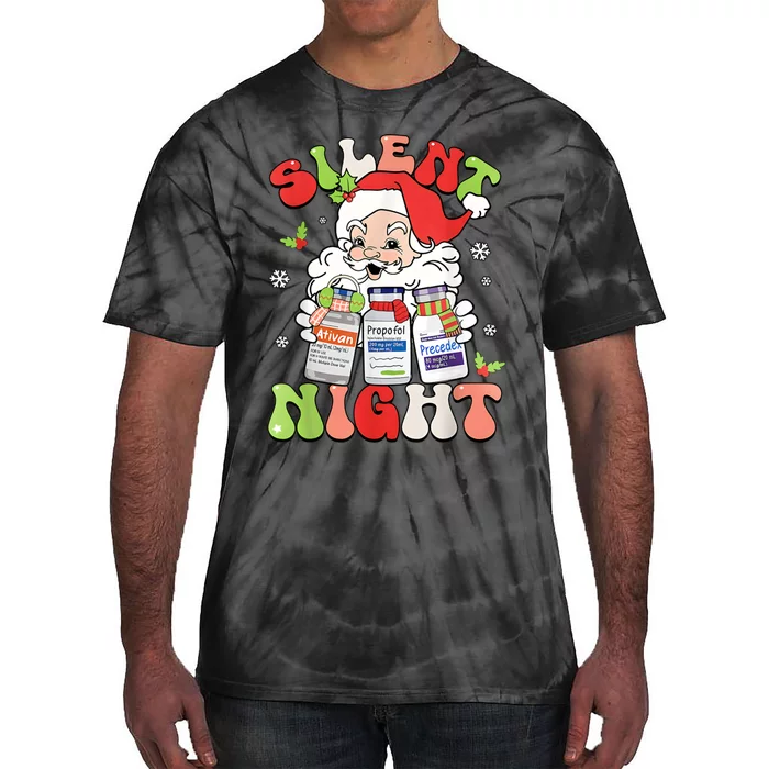 Retro Silent Night Icu Nurse Christmas Intensive Care Unit Tie-Dye T-Shirt