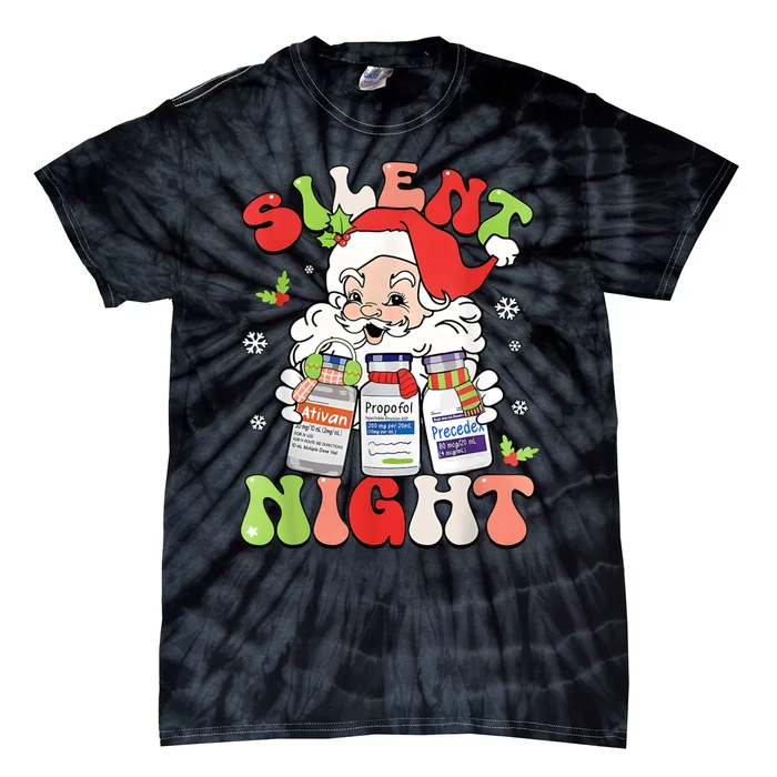 Retro Silent Night Icu Nurse Christmas Intensive Care Unit Tie-Dye T-Shirt