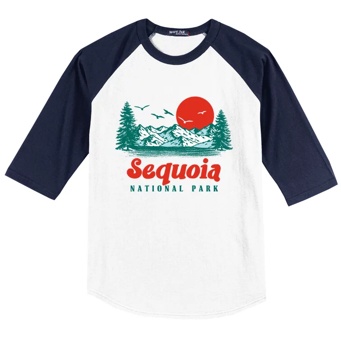 Retro Sequoia National Park Mountain Trees And Sun Graphic Gift Baseball Sleeve Shirt