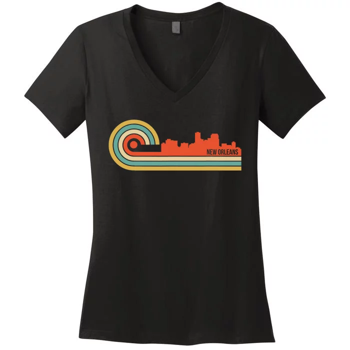 Retro Style New Orleans Louisiana Skyline Women's V-Neck T-Shirt