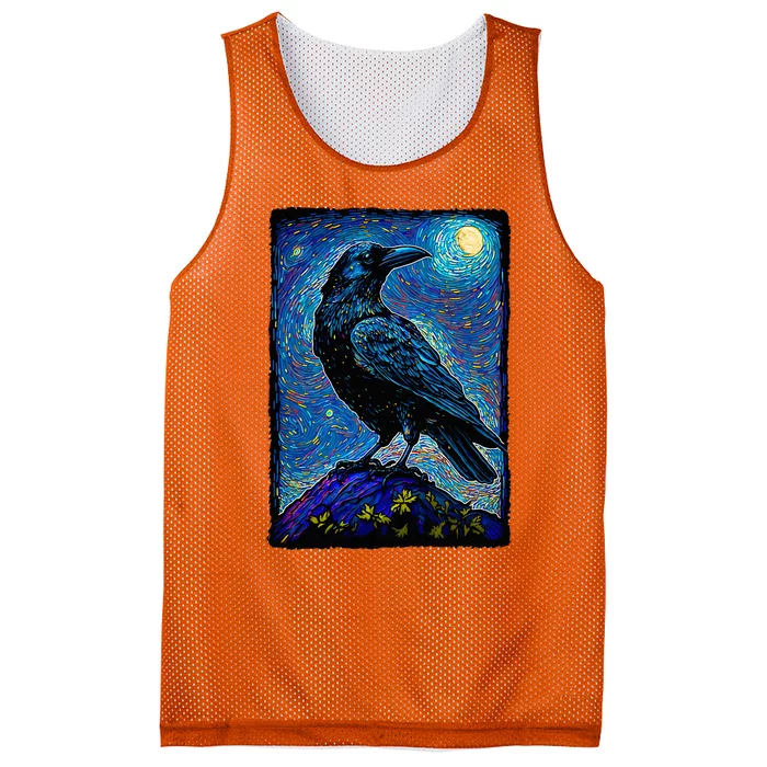 Raven Starry Night Style Painting Van Gogh Crow Lover Mesh Reversible Basketball Jersey Tank