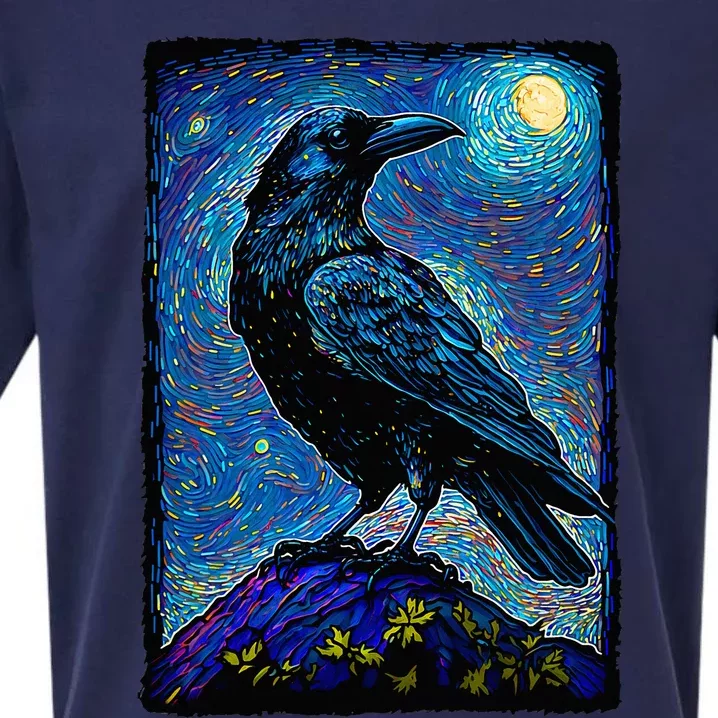 Raven Starry Night Style Painting Van Gogh Crow Lover Sueded Cloud Jersey T-Shirt