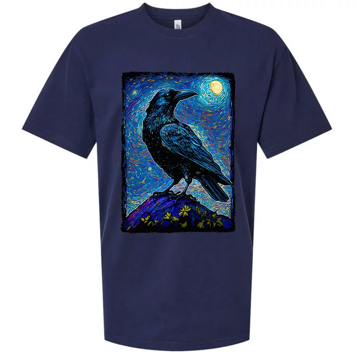 Raven Starry Night Style Painting Van Gogh Crow Lover Sueded Cloud Jersey T-Shirt