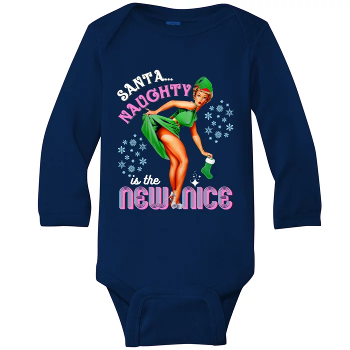 Retro Santa Naughtyisthenewnice Adult Dirty Joke Vintage Gift Baby Long Sleeve Bodysuit