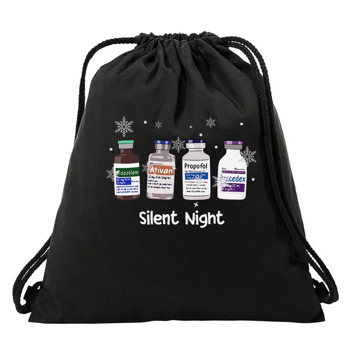 Retro Silent Night Icu Nurse Christmas Intensive Care Unit Drawstring Bag