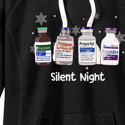 Retro Silent Night Icu Nurse Christmas Intensive Care Unit Women's Fleece Hoodie