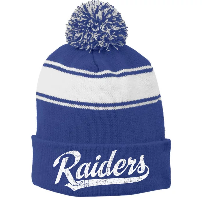 Raiders Sports Name Stripe Pom Pom Beanie