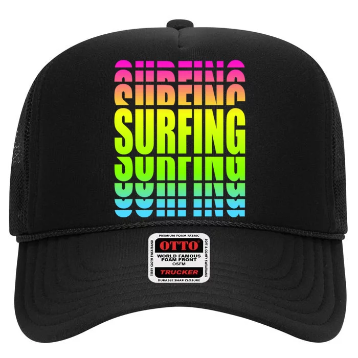 Retro Surfing Neon High Crown Mesh Trucker Hat