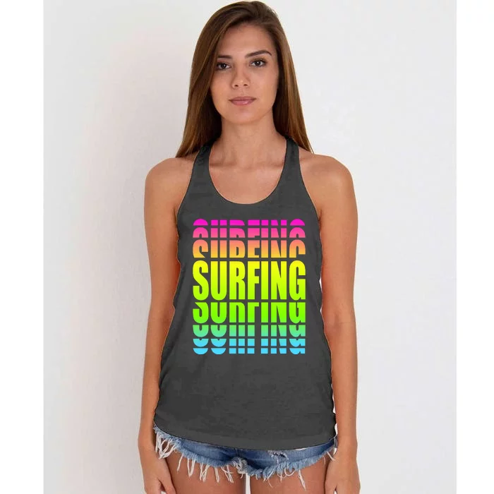 Retro Surfing Neon Women's Knotted Racerback Tank