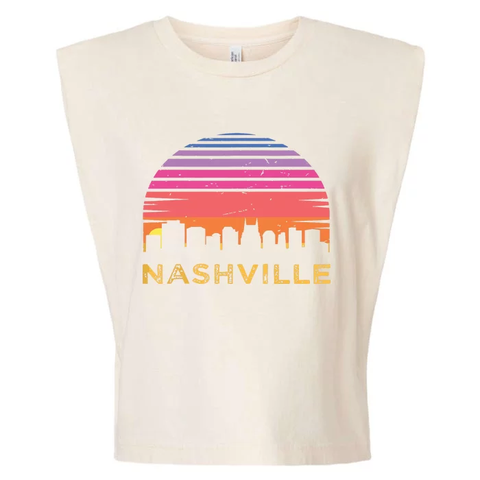 Retro Sunset Nashville Tennessee Vintage Skyline Souvenir Garment-Dyed Women's Muscle Tee