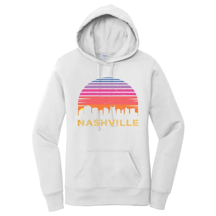 Retro Sunset Nashville Tennessee Vintage Skyline Souvenir Women's Pullover Hoodie