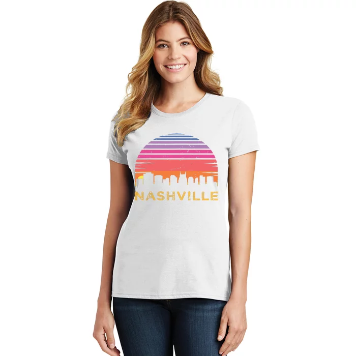 Retro Sunset Nashville Tennessee Vintage Skyline Souvenir Women's T-Shirt