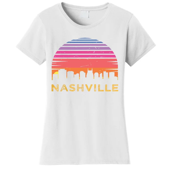 Retro Sunset Nashville Tennessee Vintage Skyline Souvenir Women's T-Shirt