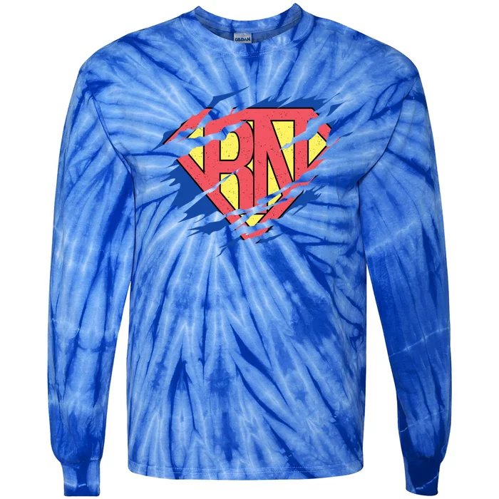 Ripped Super Nurse Vintage Rn Gift Tie-Dye Long Sleeve Shirt