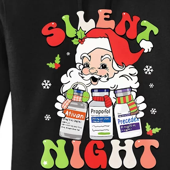 Retro Silent Night ICU Nurse Christmas Intensive Care Unit Women's Pullover Hoodie