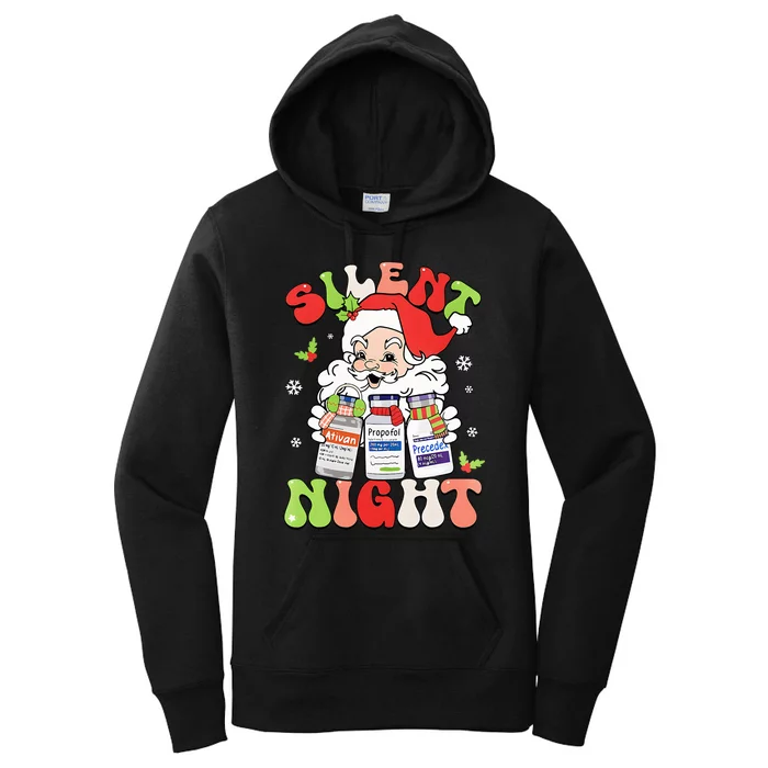 Retro Silent Night ICU Nurse Christmas Intensive Care Unit Women's Pullover Hoodie