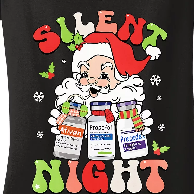 Retro Silent Night ICU Nurse Christmas Intensive Care Unit Women's V-Neck T-Shirt