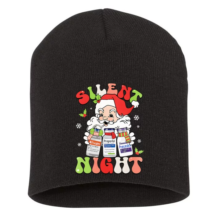 Retro Silent Night ICU Nurse Christmas Intensive Care Unit Short Acrylic Beanie