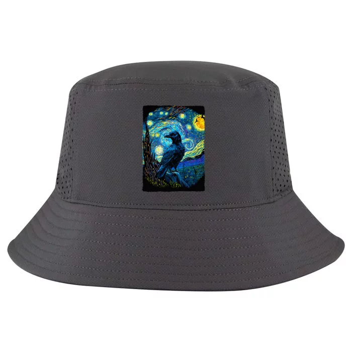 Raven Starry Night Style Painting Van Gogh Crow Lover Cool Comfort Performance Bucket Hat