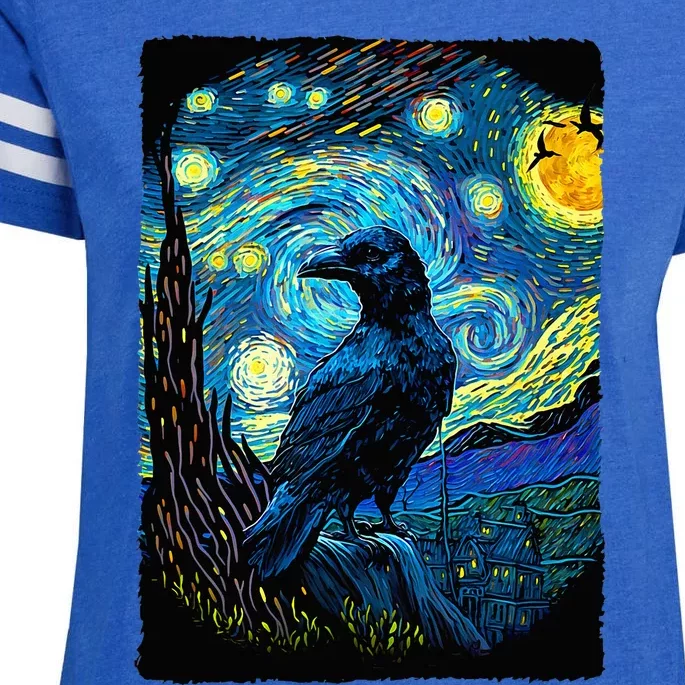 Raven Starry Night Style Painting Van Gogh Crow Lover Enza Ladies Jersey Football T-Shirt