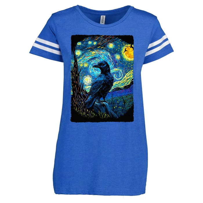 Raven Starry Night Style Painting Van Gogh Crow Lover Enza Ladies Jersey Football T-Shirt