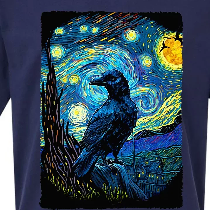 Raven Starry Night Style Painting Van Gogh Crow Lover Sueded Cloud Jersey T-Shirt