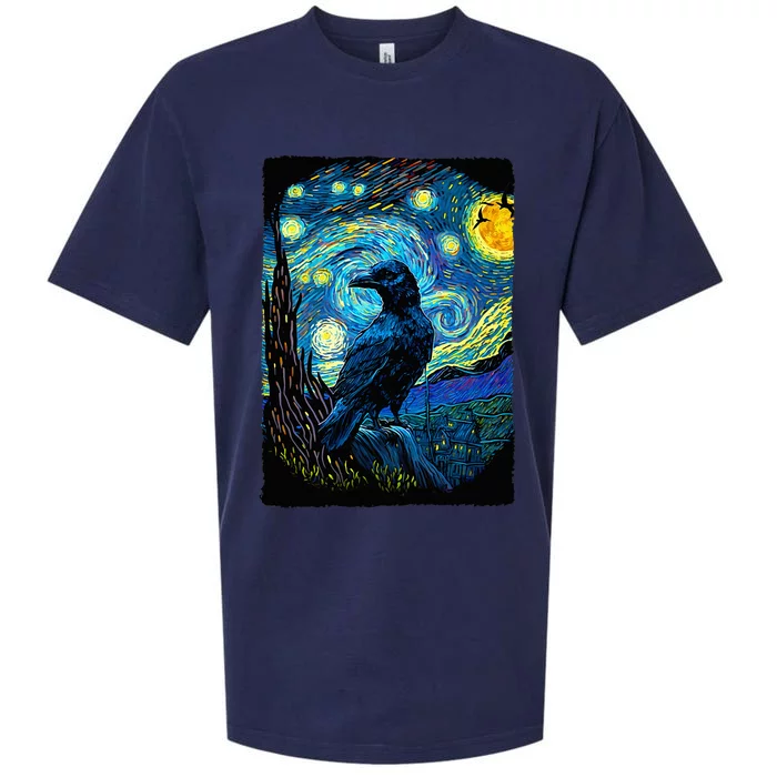 Raven Starry Night Style Painting Van Gogh Crow Lover Sueded Cloud Jersey T-Shirt