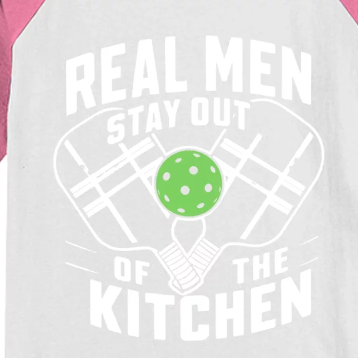 Real Stay Out Of The Kitchen Funny Pickleball Gift Kids Colorblock Raglan Jersey