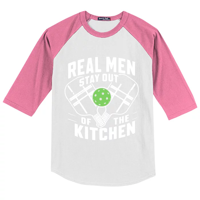 Real Stay Out Of The Kitchen Funny Pickleball Gift Kids Colorblock Raglan Jersey