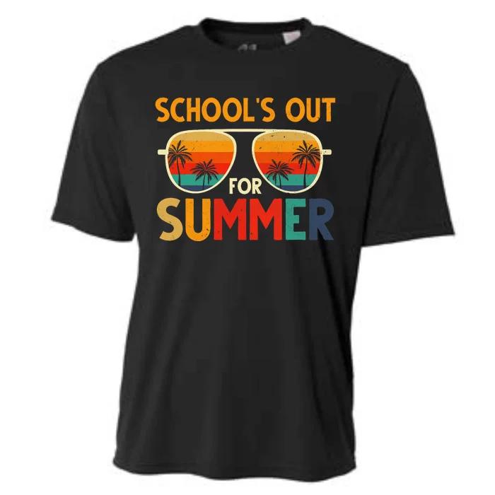 Retro Schools Out For Summer Last Day Of School Teacher Cooling Performance Crew T-Shirt