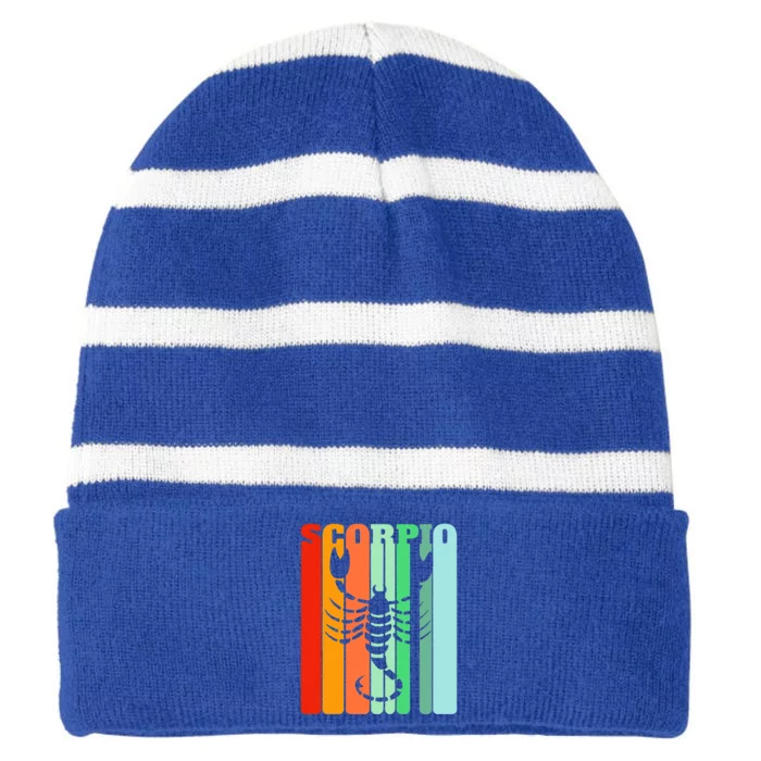 Retro Scorpio October November Astrology Symbol Gift Striped Beanie with Solid Band