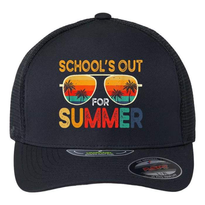 Retro Schools Out For Summer Last Day Of School Teacher Boy Flexfit Unipanel Trucker Cap